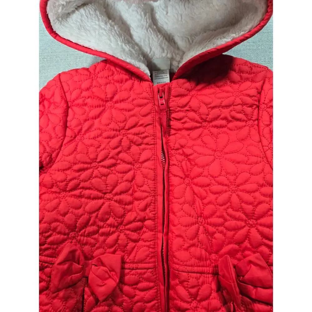 Little Me Toddler 2T Pair Coats Red Quilted Sherpa Hood Lilac Purple Peacoat Bow